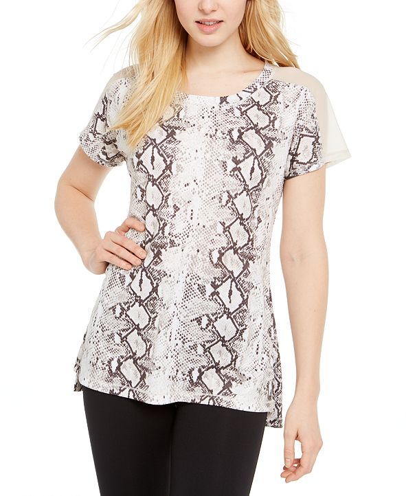 Ideology Womens Snake-print Mesh-trimmed T-shirt