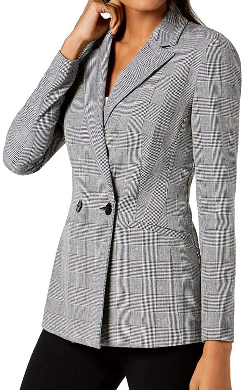 INC International Concepts Womens Double Breasted Plaid Blazer
