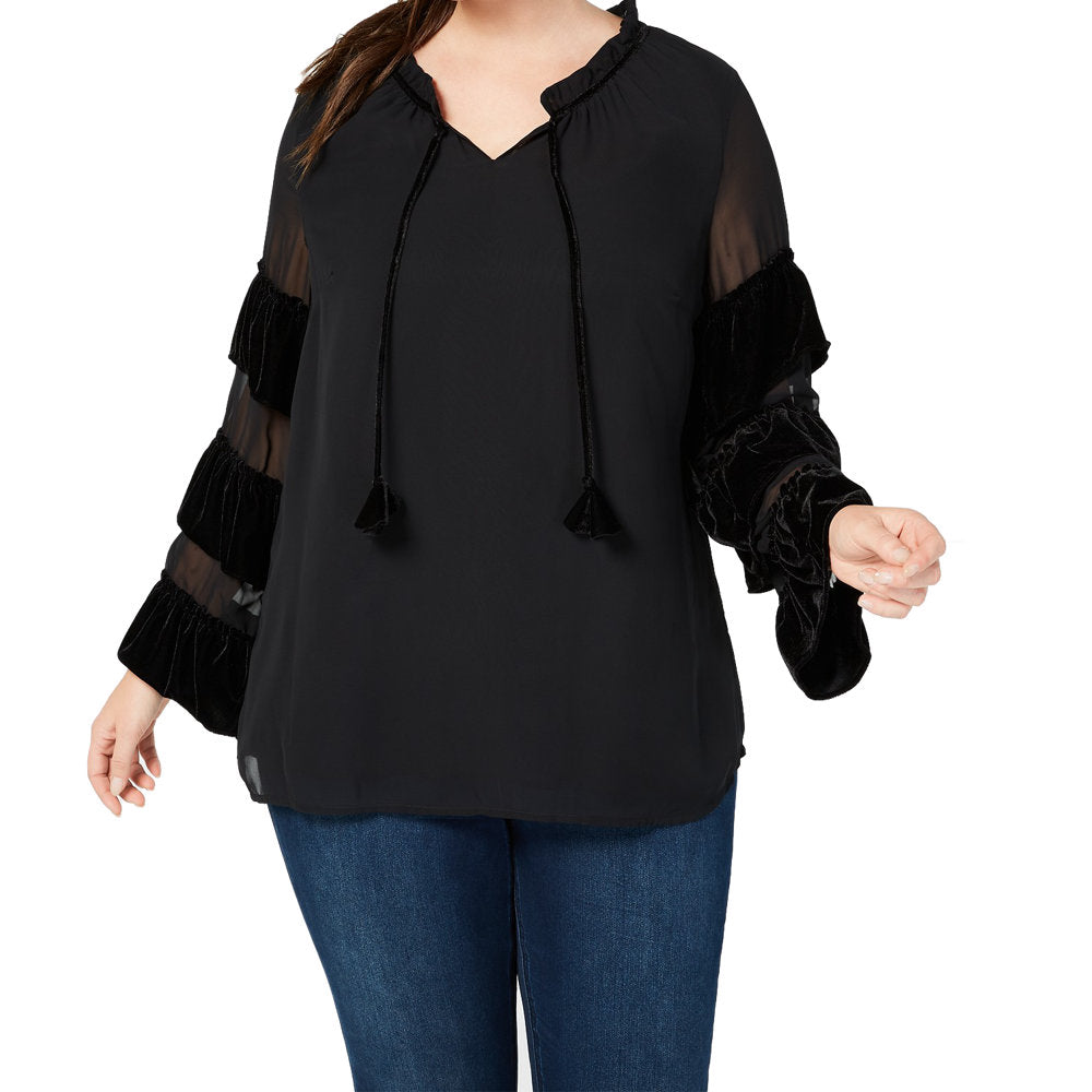 Style & Co Women Velvet Illusion Sleeve Top