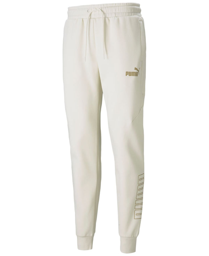 PUMA Mens Gold Logo Fleece Jogger Pants,Ivory,Small