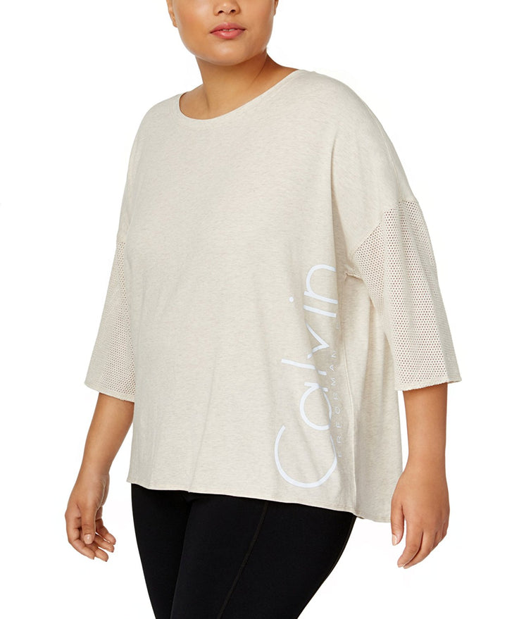 Calvin Klein Womens Plus Size Drop Shoulder Logo Top