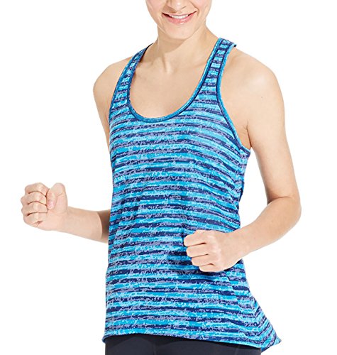 Ideology Womens Striped T-Back Burnout Tank Turq Stripe Medium