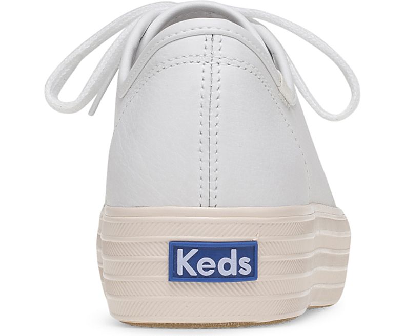 Keds Womens Triple Kick Leather Glossy Sneakers White/Petal Pink 10