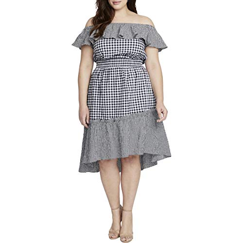 RACHEL Rachel Roy Womens Plus Size Gingham Off The Shoulder Dress