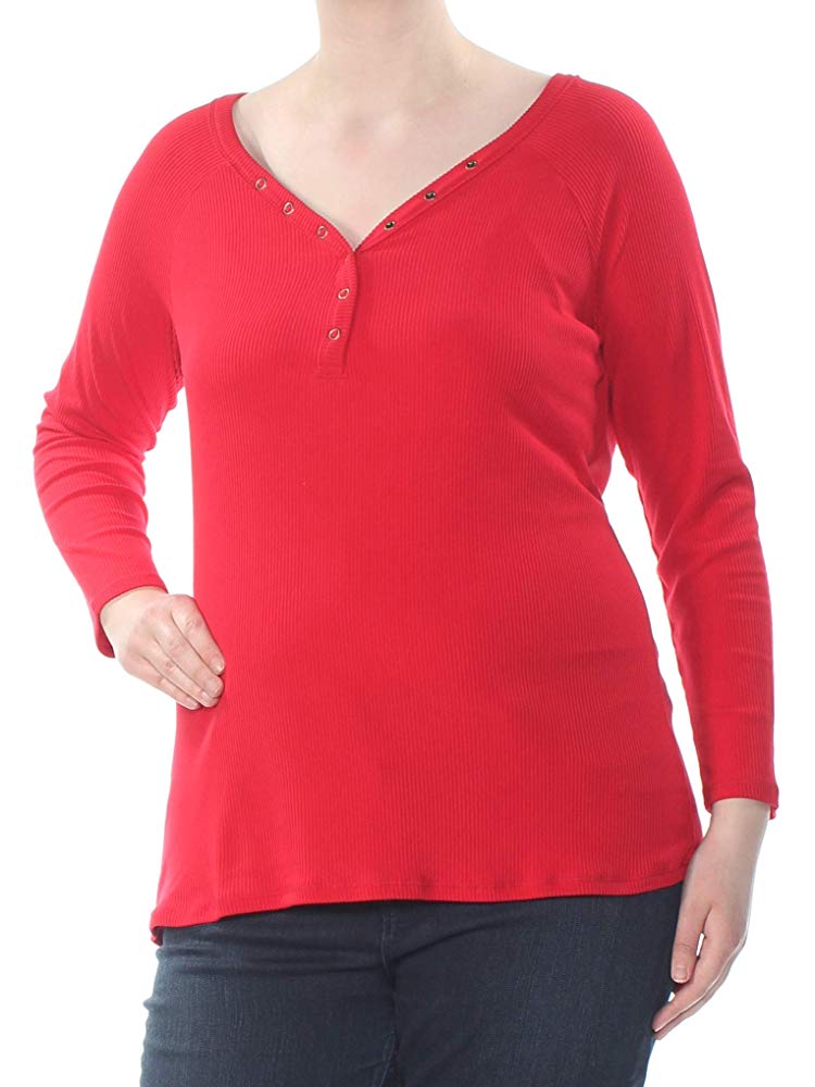 Planet Gold Womens Plus Size Ribbed Long Sleeves Pullover Top