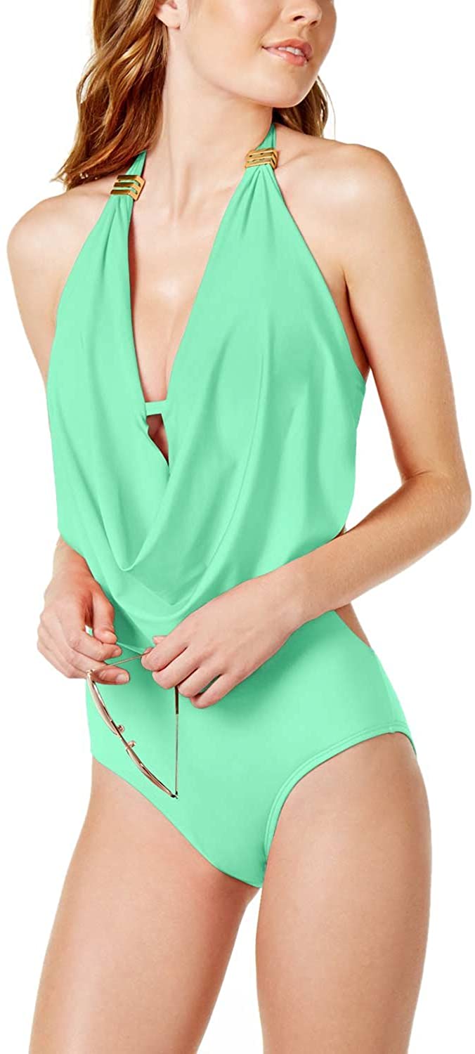 bar III Womens Draped Monokini One Piece Swimsuit