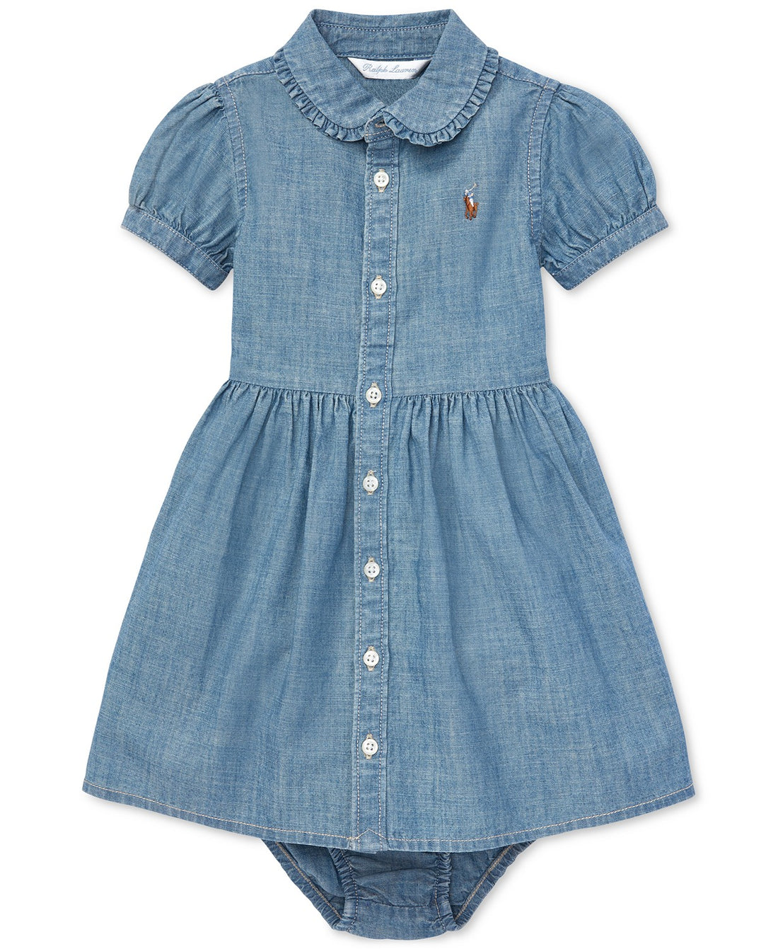 Polo Ralph Lauren Little Kid Girls Ruffled Cotton Chambray Dress