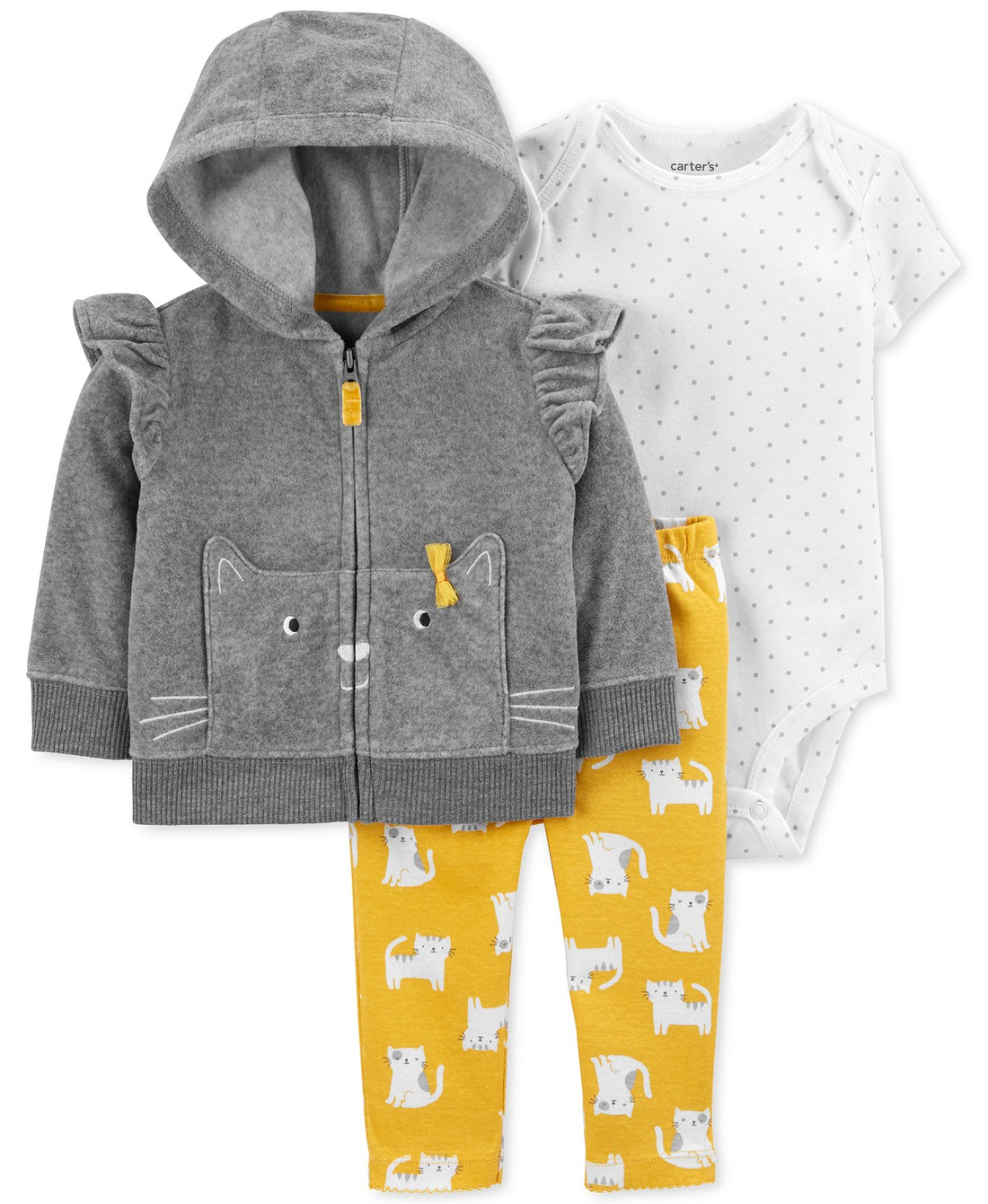 Carter Infant Boys Kitty Fleece Hoodie, Bodysuit & Leggings Set 3 Piece Set