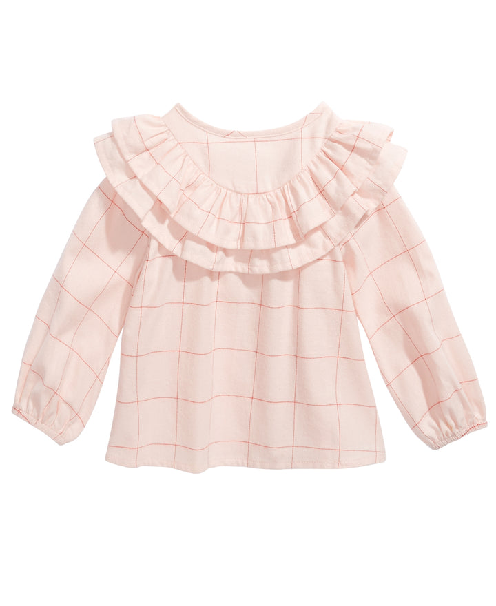 First Impressions Infant Girls Cotton Ruffle-trim Windowpane Top