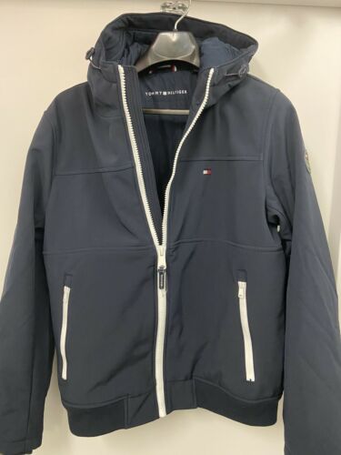 Tommy Hilfiger Mens Soft-Shell Bomber Hooded Stretch Winter Insulated Coat